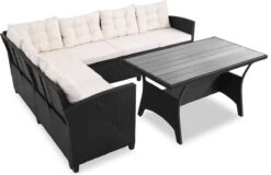 Casaria Polyrattan Tuinset - 15 Delig Voor 6 Personen – Crème Zwart -Tuin En Buiten 1200x779