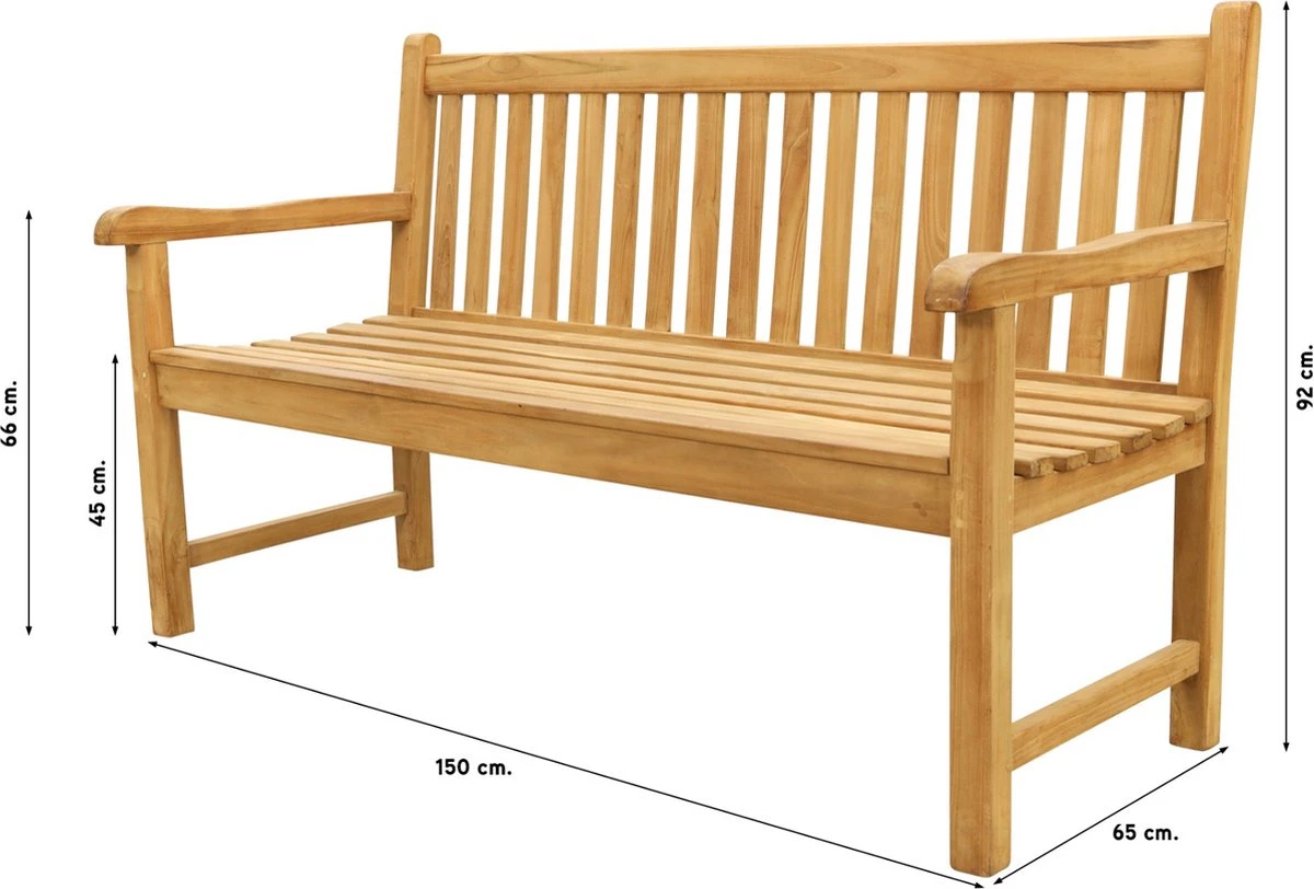 Teak Houten Tuinbank Bison - 150 Cm. 2 Teak Houten Tuinbank Bison - 150 Cm. - Afbeelding 2