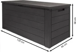Merkloos Woody Tuin Opbergbox - 324 Liter 45x120x60 Cm - Tuinkussenbox - Antraciet/bruin -Tuin En Buiten 1200x823