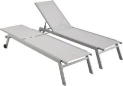 ELSA - Set Van 2 Ligstoelen Van Aluminium En Textileen, Ligbed Multipositioneel Met Wieltjes, Kleur Grijs/lichtgrijs -Tuin En Buiten 1200x846 5