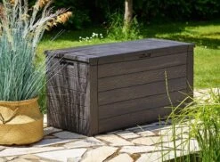 Merkloos Woody Tuin Opbergbox - 324 Liter 45x120x60 Cm - Tuinkussenbox - Antraciet/bruin -Tuin En Buiten 1200x884