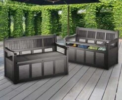 Merkloos Opbergbank Van Kunststof | 130 X 60 Cm | Antraciet -Tuin En Buiten 1200x988