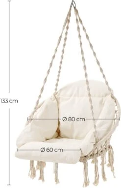 Hangstoel, Hangschommel, Hangstoel Met Een Dik Kussen, Tot 120 Kg Belastbaar, Voor Tuin, Balkon, Woonkamer, Terras, Scandinavische Stijl, Modern, Beige HMDC042M01 -Tuin En Buiten 770x1200