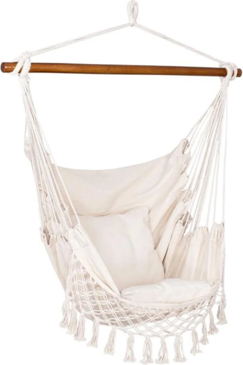 Springos Hangstoel | Binnen & Buiten | Met 2 Kussens | Boekenvak | Ook Voor Kinderen | Belastbaar Tot 150 Kg | Wit 2 Springos Hangstoel | Binnen & Buiten | Met 2 Kussens | Boekenvak | Ook Voor Kinderen | Belastbaar Tot 150 Kg | Wit - Afbeelding 2