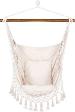 Tuin En Buiten 11 Springos Hangstoel | Binnen & Buiten | Met 2 Kussens | Boekenvak | Ook Voor Kinderen | Belastbaar Tot 150 Kg | Wit