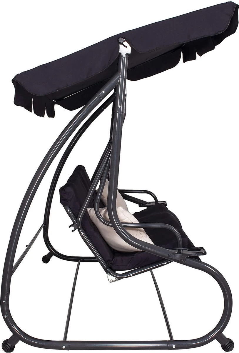 Springos Schommelbank | Linda-Schommel | 3-zits | Waterafstotend | Inclusief 2 Kussens | Verstelbare Luifel | 162 X 200 X 120 Cm | Zwart 13 Springos Schommelbank | Linda-Schommel | 3-zits | Waterafstotend | Inclusief 2 Kussens | Verstelbare Luifel | 162 X 200 X 120 Cm | Zwart - Afbeelding 13