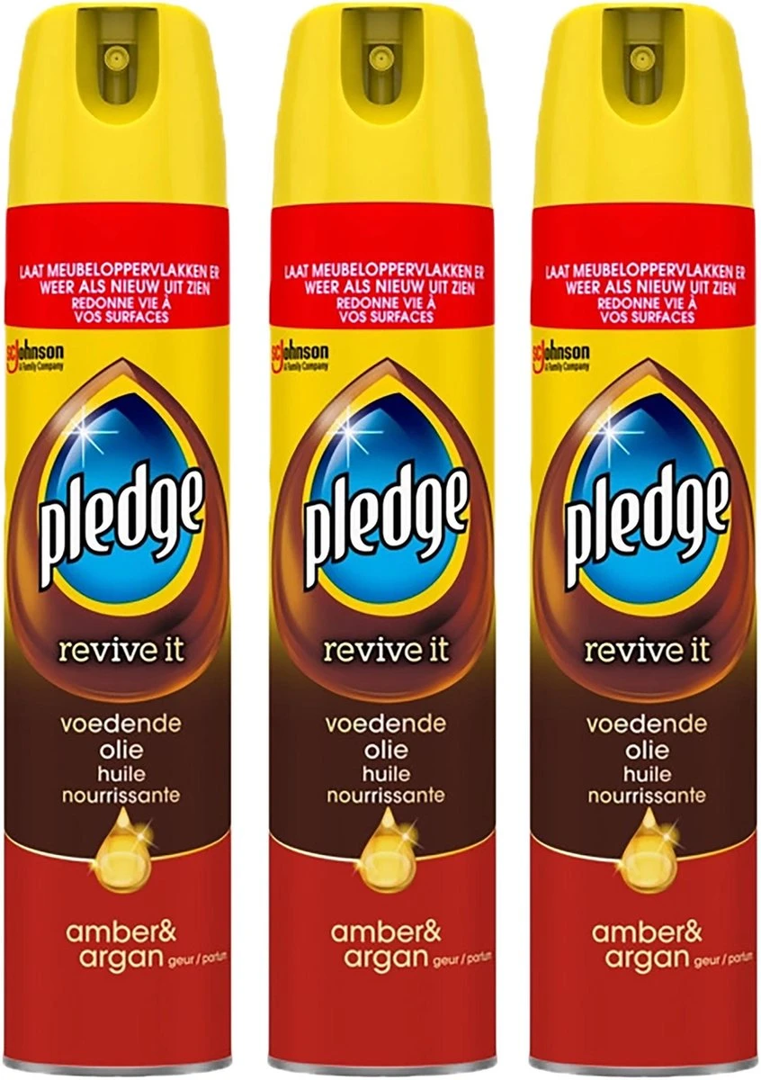 3x Pledge Revive It Meubelolie Spuitbus - Amber & Argan - Voedende Olie - 3 X 250ml 1 3x Pledge Revive It Meubelolie Spuitbus - Amber & Argan - Voedende Olie - 3 X 250ml