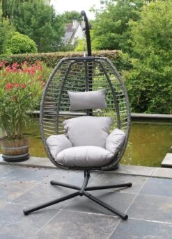Pro Garden Lowander Hangstoel Egg 191x126x126- Schommelstoel Met Rattan Cocoon En Robuust Stalen Standaard Incl. Kussens - Volledig Inklapbaar - Lichtgrijs -Tuin En Buiten 862x1200 3