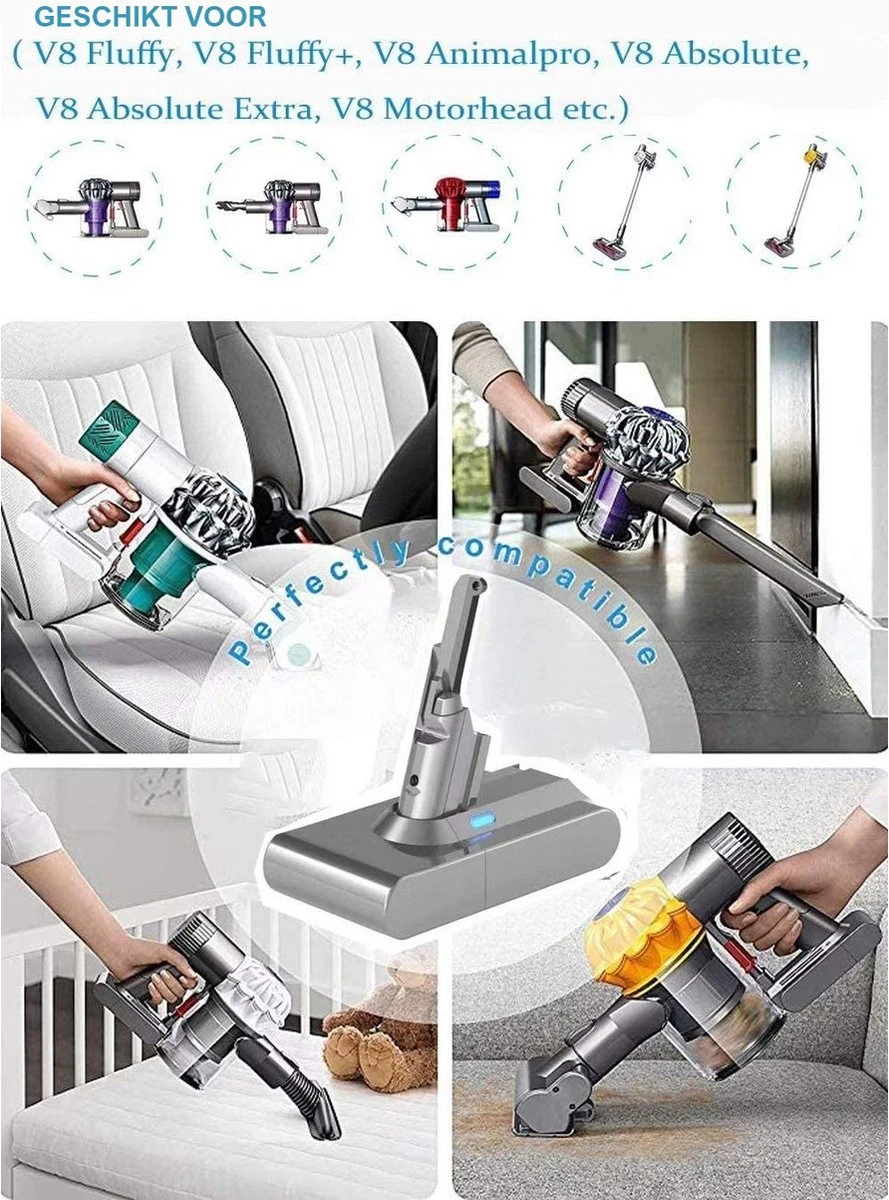 Vervangende Accu Batterij Geschikt Voor Dyson V8 Steelstofzuiger - 21.6V 6000mAh - V8 - SV10 - V8 Absolute – Fluffy – Animal – Dier – Geschikt Geschikt Voor Dyson Batterij 2 Vervangende Accu Batterij Geschikt Voor Dyson V8 Steelstofzuiger - 21.6V 6000mAh - V8 - SV10 - V8 Absolute – Fluffy – Animal – Dier – Geschikt Geschikt Voor Dyson Batterij - Afbeelding 2