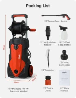 Merkloos Home Hogedrukreiniger - 2100W - 165 Bar - Met Verstelbare Nozzles Slanghaspel 5m Netsnoer 10m Slang - Voor Reiniging Huis Auto Tuin -Tuin En Buiten 939x1200 5